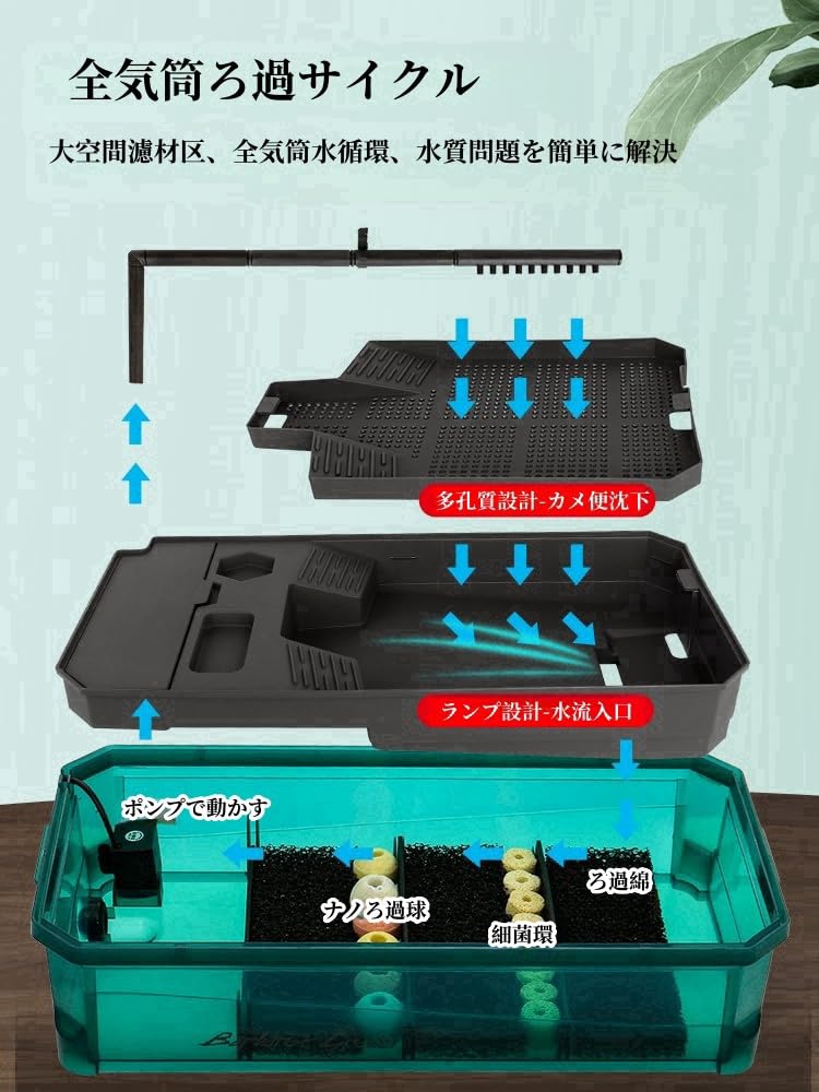 Amazon | Rhljgbs 亀の水槽 亀用水循環ろ過システム 亀ケージ カメ用
